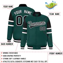 Midnight Green Color Block Varsity Full-Snap Letterman Jacket 2