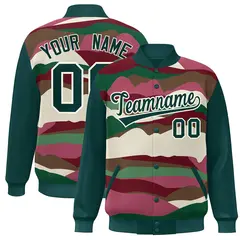 Midnight Green Cream Clouds Graffiti Varsity Full-Snap Jacket