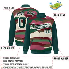 Midnight Green Cream Clouds Graffiti Varsity Full-Snap Jacket 2