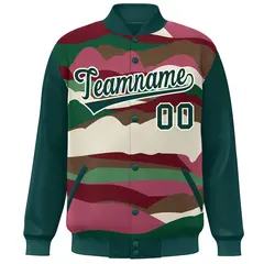 Midnight Green Cream Clouds Graffiti Varsity Full-Snap Jacket 3
