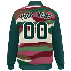 Midnight Green Cream Clouds Graffiti Varsity Full-Snap Jacket 4