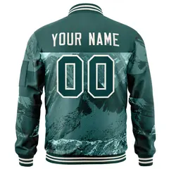 Midnight Green Cream Snow Mountain Letterman Bomber Jacket 4
