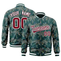 Midnight Green Crimson Hawaii Full-Zip Letterman Varsity Bomber Jacket