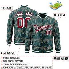 Midnight Green Crimson Hawaii Full-Zip Letterman Varsity Bomber Jacket 2