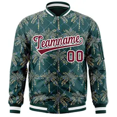 Midnight Green Crimson Hawaii Full-Zip Letterman Varsity Bomber Jacket 3