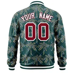 Midnight Green Crimson Hawaii Full-Zip Letterman Varsity Bomber Jacket 4