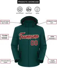 Midnight Green Crimson-Khaki Classic Style Waterproof Jacket 2