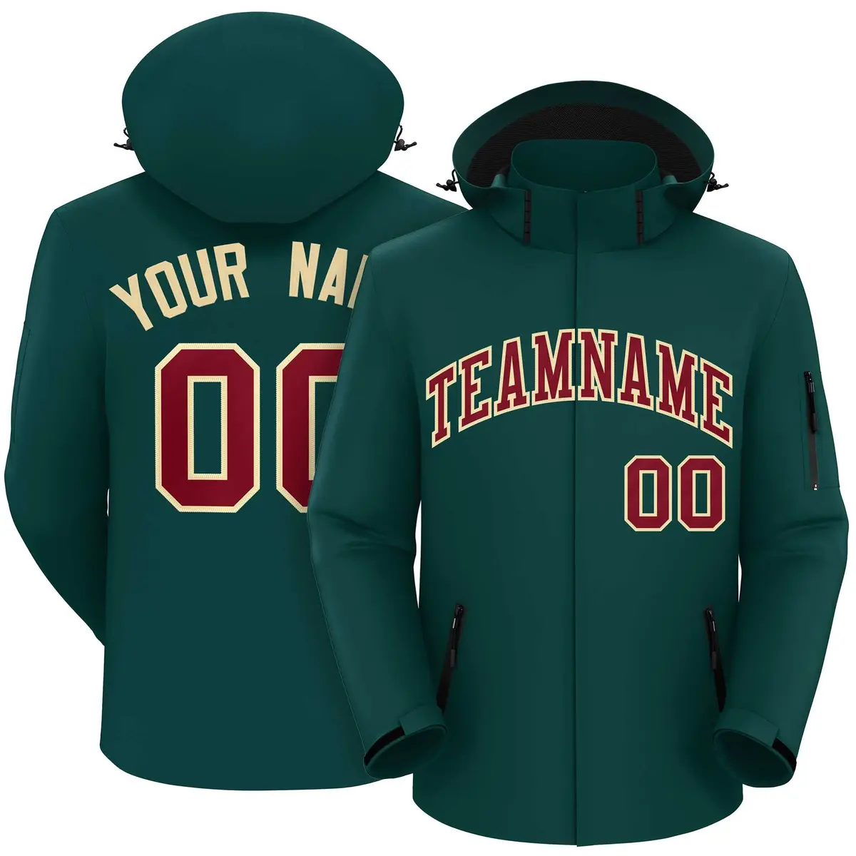 Midnight Green Crimson-Khaki Classic Style Waterproof Jacket