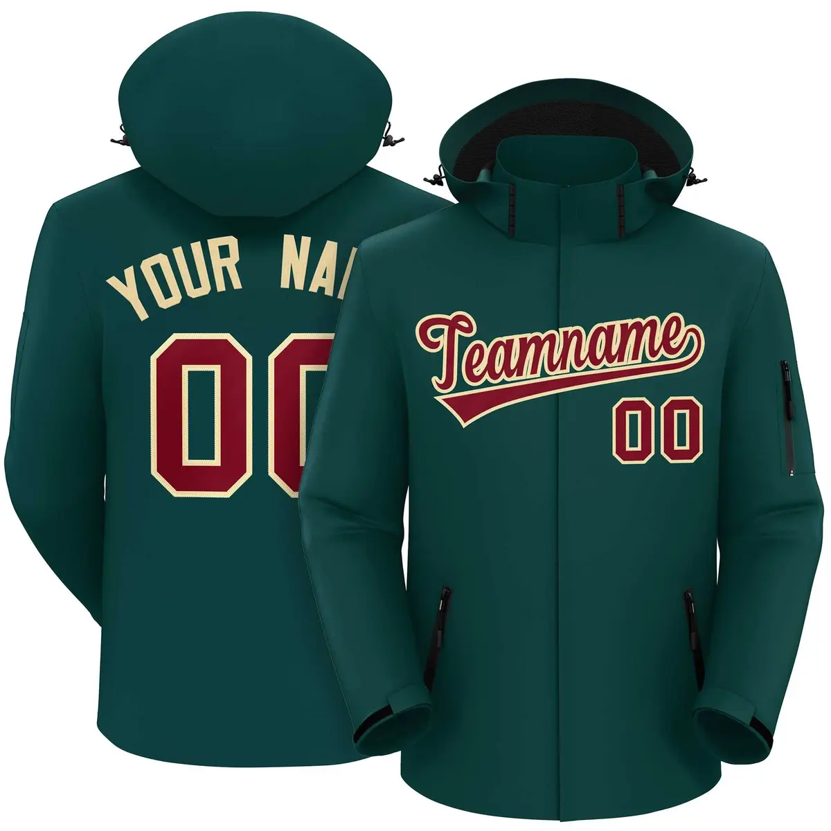 Midnight Green Crimson-Khaki Classic Style Waterproof Jacket
