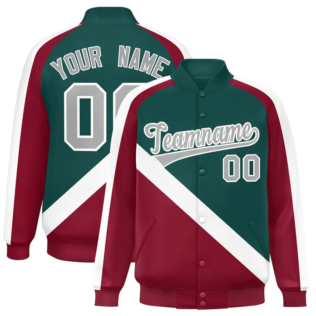 Midnight Green Crimson Raglan Full-Snap Letterman Baseball Jacket
