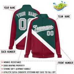 Midnight Green Crimson Raglan Full-Snap Letterman Baseball Jacket 2