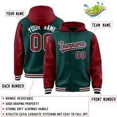 Midnight Green Crimson Raglan Varsity Full-Snap Letterman Jacket Hoodie 4