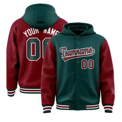 Midnight Green Crimson Raglan Varsity Full-Snap Letterman Jacket Hoodie 1