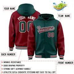 Midnight Green Crimson Raglan Varsity Full-Snap Letterman Jacket Hoodie 4