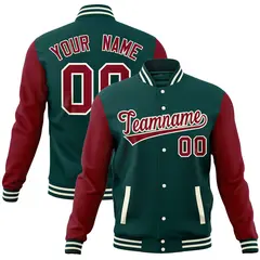 Midnight Green Crimson Varsity Raglan Sleeves Letterman Baseball Jacket 1
