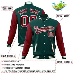 Midnight Green Crimson Varsity Raglan Sleeves Letterman Baseball Jacket 4