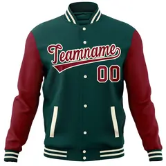 Midnight Green Crimson Varsity Raglan Sleeves Letterman Baseball Jacket 5
