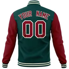 Midnight Green Crimson Varsity Raglan Sleeves Letterman Baseball Jacket 6