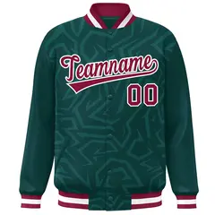 Midnight Green Crimson-White Stripe Graffiti Pattern Varsity Full-Snap Jacket 3