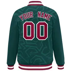 Midnight Green Crimson-White Stripe Graffiti Pattern Varsity Full-Snap Jacket 4