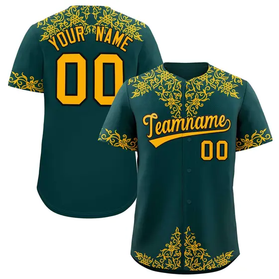 Midnight Green Gold Baroque Style Baseball Jersey