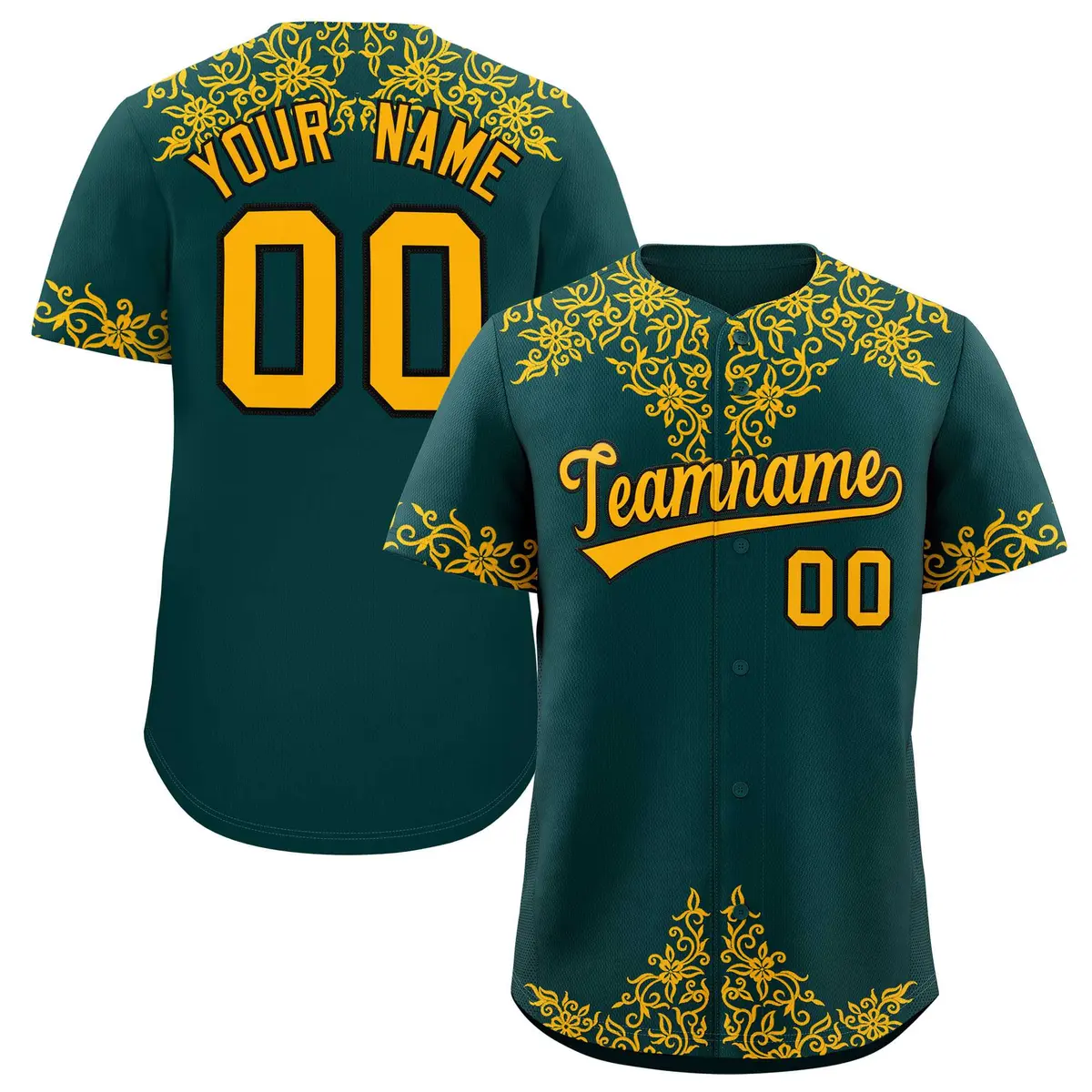 Midnight Green Gold Baroque Style Baseball Jersey