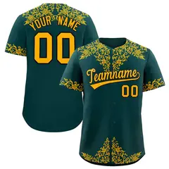 Midnight Green Gold Baroque Style Baseball Jersey 1
