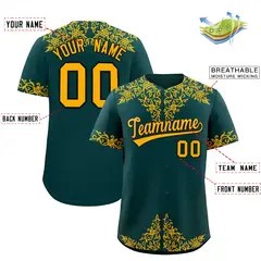 Midnight Green Gold Baroque Style Baseball Jersey 2
