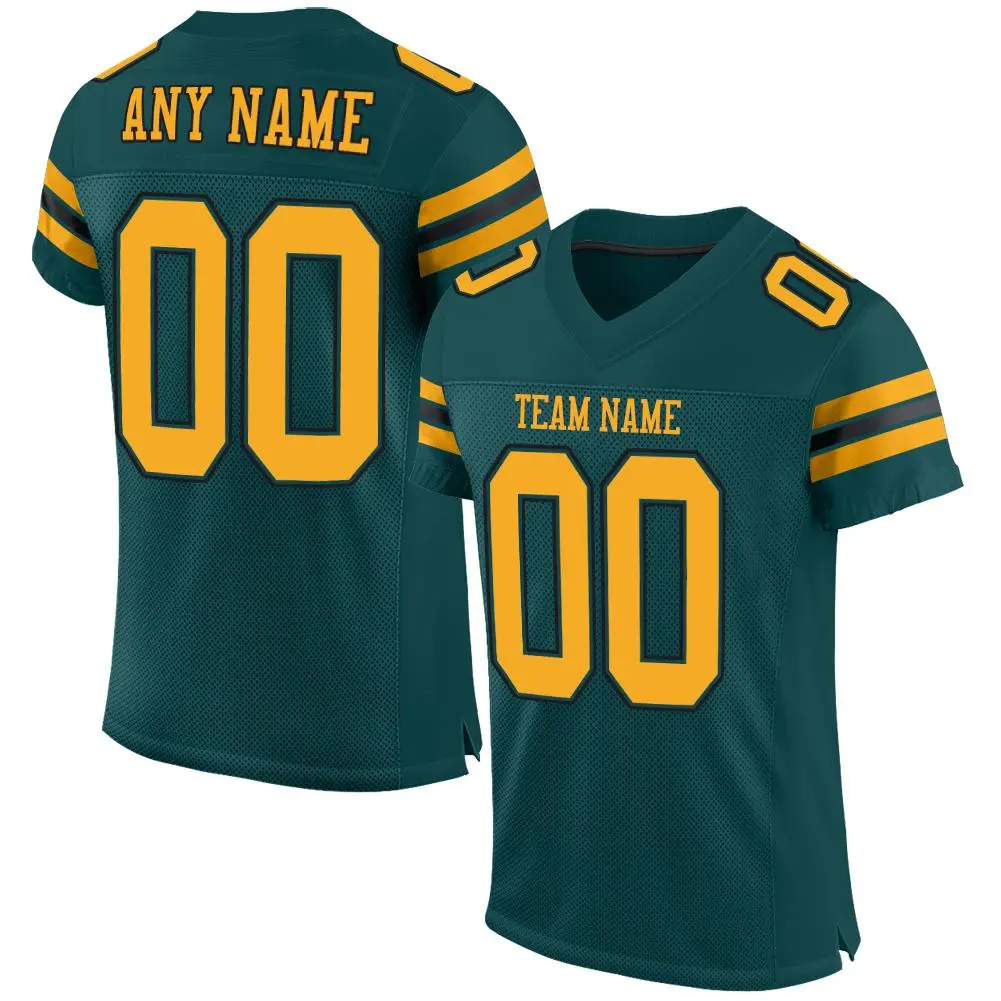 Midnight Green Gold-Black Mesh Football Jersey