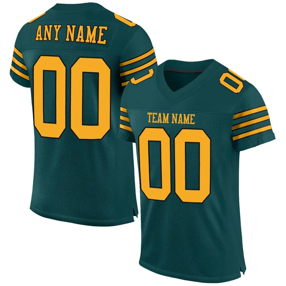 Midnight Green Gold-Black Mesh Football Jersey