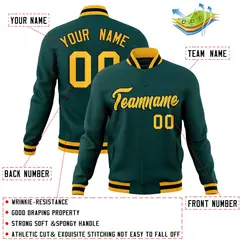 Midnight Green Gold-Black Varsity Full-Snap Letterman Jacket 4