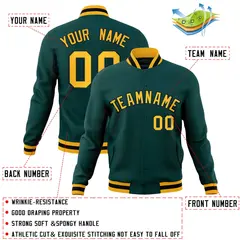 Midnight Green Gold-Black Varsity Full-Snap Letterman Jacket 4