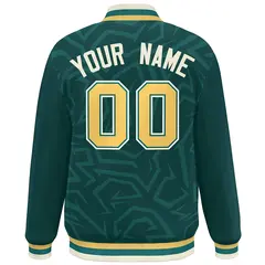 Midnight Green Gold-Cream Stripe Graffiti Pattern Varsity Full-Snap Jacket 4
