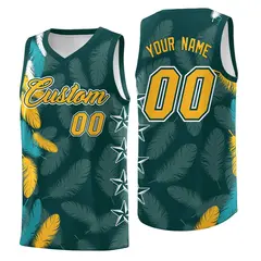 Midnight Green Gold Feather Series Graffiti Pattern Basketball Jersey 1