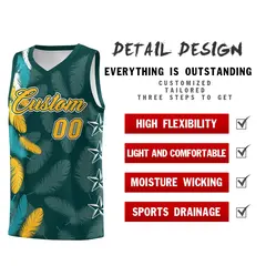Midnight Green Gold Feather Series Graffiti Pattern Basketball Jersey 2