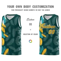 Midnight Green Gold Feather Series Graffiti Pattern Basketball Jersey 3