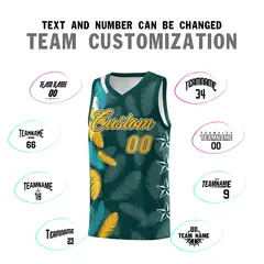 Midnight Green Gold Feather Series Graffiti Pattern Basketball Jersey 4