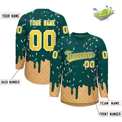 Midnight Green Gold Ice Cream Pattern V-Neck Hockey Jersey 2