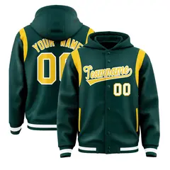 Midnight Green Gold Shoulder Color Block Varsity Letterman Jacket Hoodie 1