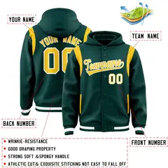 Midnight Green Gold Shoulder Color Block Varsity Letterman Jacket Hoodie 4