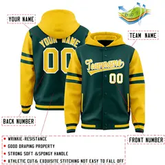Midnight Green Gold Varsity Letterman Three Stripes Raglan Jacket Hoodie 4