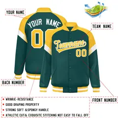 Midnight Green Gold-White Color Block Varsity Letterman Jacket 2
