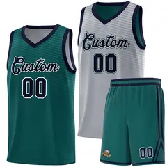 Midnight Green Gray Chest Slash Pattern Double Side Basketball Jersey