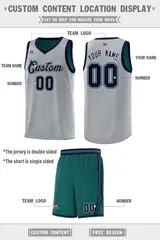 Midnight Green Gray Chest Slash Pattern Double Side Basketball Jersey 2
