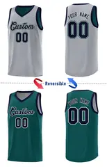 Midnight Green Gray Chest Slash Pattern Double Side Basketball Jersey 3