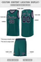 Midnight Green Gray Chest Slash Pattern Double Side Basketball Jersey 4