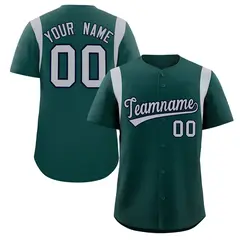 Midnight Green Gray Full Button Classic Baseball Jersey 1