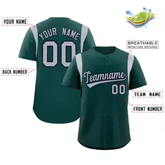 Midnight Green Gray Full Button Classic Baseball Jersey 2