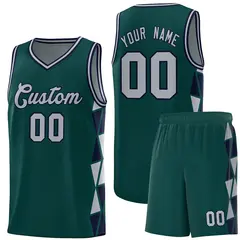 Midnight Green Gray-Navy Triangle Splicing Basketball Jersey 1
