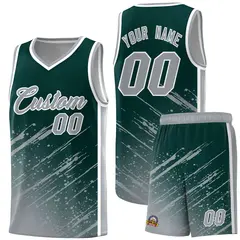 Midnight Green Gray Splash Basketball Uniforms for School